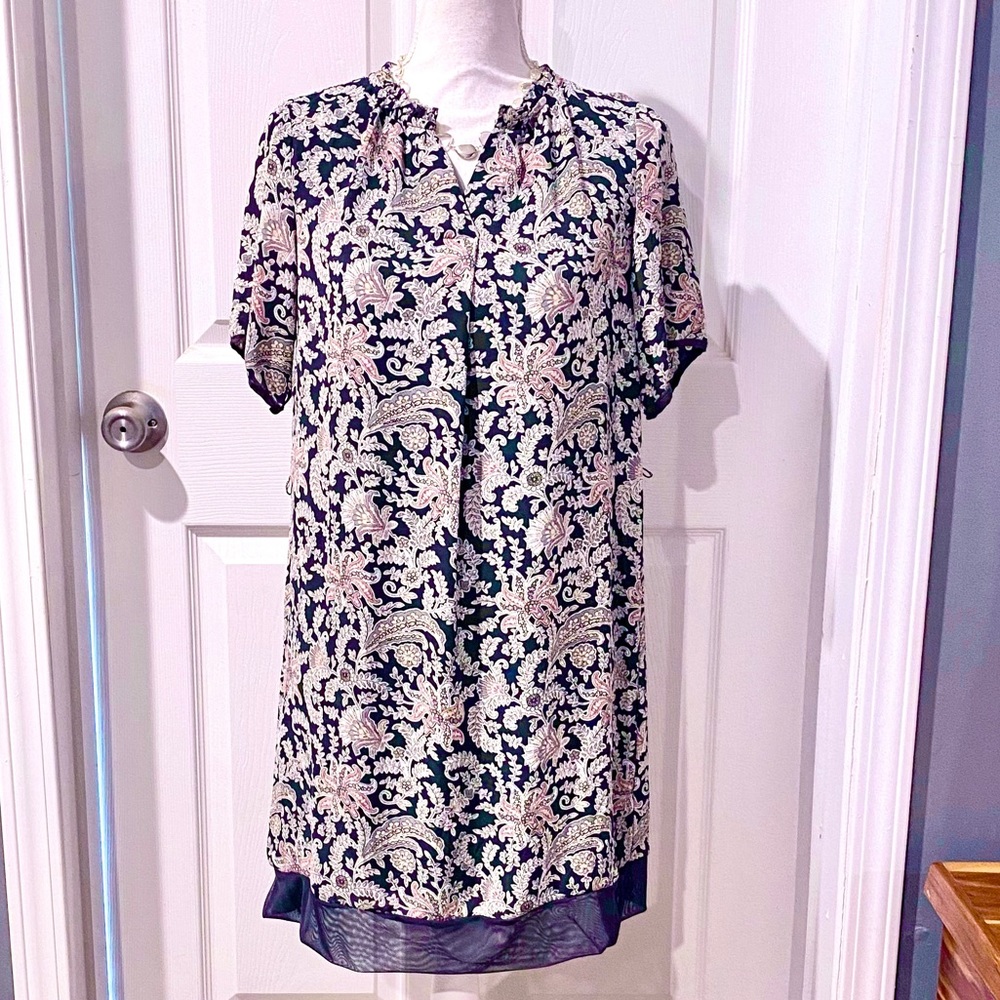 LOFT Paisley and Floral Print Mesh Hem Dress